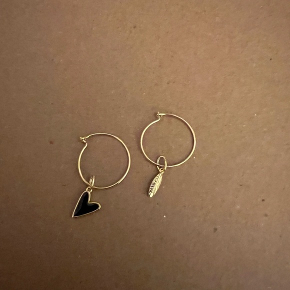 Uncommon James Jewelry - Uncommon James Hoop Earrings with Black Heart Charm and Feather Charm